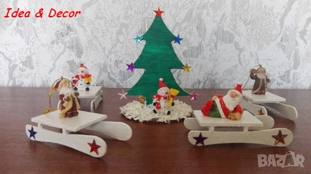 Новогодишна играчка дървена шейничка с дядо коледа, снимка 4 - Декорация за дома - 52806546