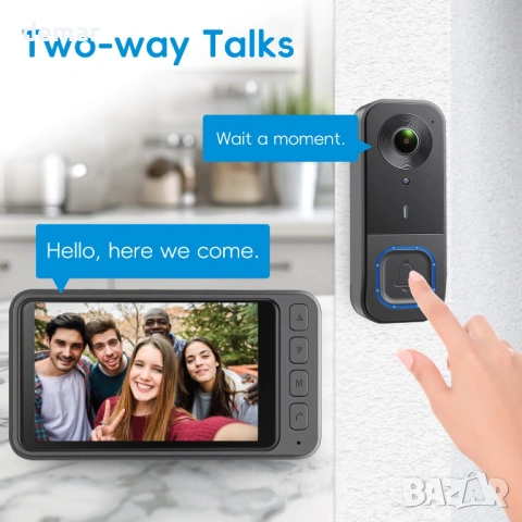 4.3" безжичен видеодомофон с HD екран - Plug & Play, не е необходим WiFi, IP68, без абонамент, снимка 2 - Други - 53532597