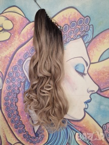 👑 💗Ново ! Луксозна Дълга Къдрава Опашка за Коса в Цвят Шатуш- КОД С873, снимка 4 - Аксесоари за коса - 43144014