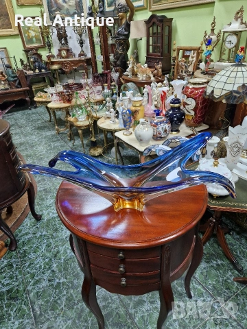 Превъзходна голяма антикварна италианска кристална купа фруктиера жардиера Мурано 