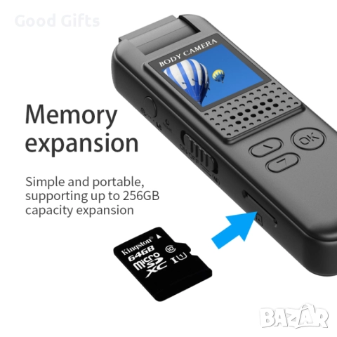 Body камера Full HD 1080p с 180° въртяща се леща, магнит и слот за карта до 256GB, снимка 6 - Камери - 51770230