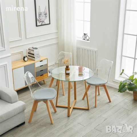 Кръгла стъклена трапезна маса с метални крака 80*80*75 см - Стъкло, снимка 11 - Маси - 51556746