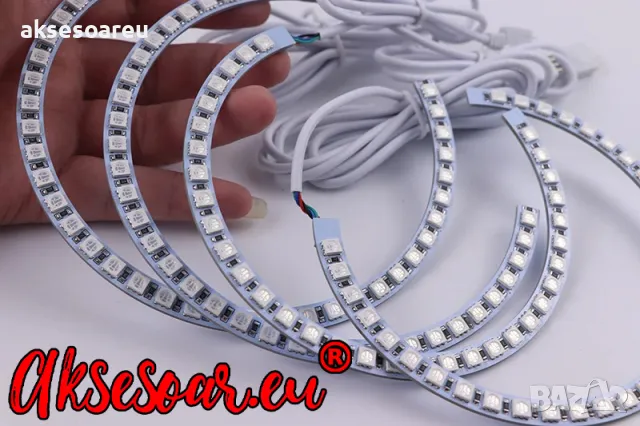Ангелски очи многоцветни RGB LED Фарове Angel Eyes DRL за кола пръстени 4x131 mm за BMW Е46 Е36, снимка 6 - Аксесоари и консумативи - 48040450