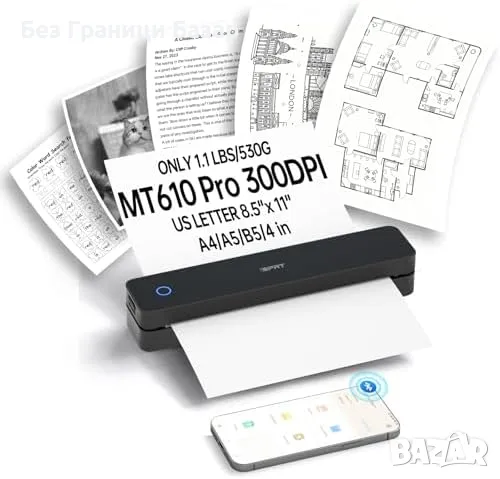 Нов Мини безжичен термопринтер A4, Bluetooth, 300dpi, пътуване за iOS/Android/PC