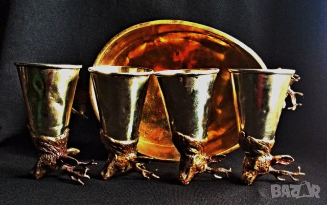 Античен сет чаши с еленска глава и купа от Бронз-Месинг за Хижари или Ловци, снимка 3 - Антикварни и старинни предмети - 38345626