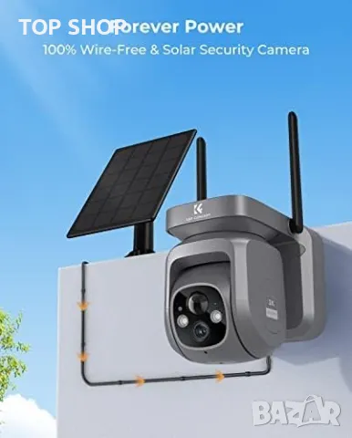 Нова K&F Concept 2K 3MP WiFi Сигурност Камера - Соларно Захранване, IP66, PTZ, снимка 2 - Аналогови камери - 49339191
