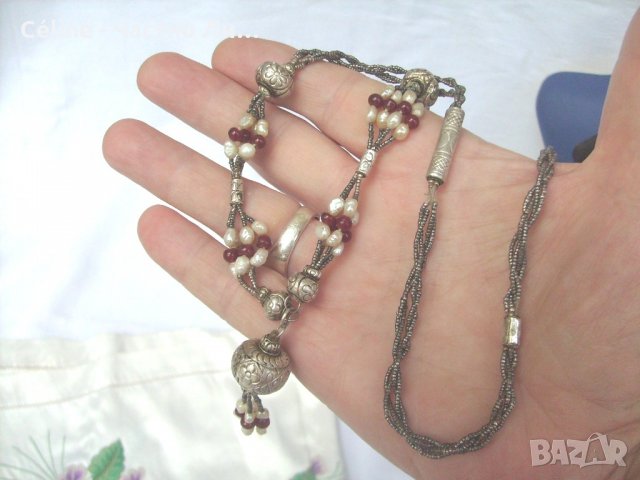 Уникален Сребърен Старинен 18 век Накит Колие с Перли и Карнеоли, снимка 5 - Антикварни и старинни предмети - 33521637