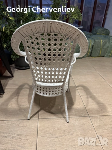 Комплект градинска маса със стъклен плот + 4 плетени стола (бял ратан), снимка 5 - Маси - 52378336