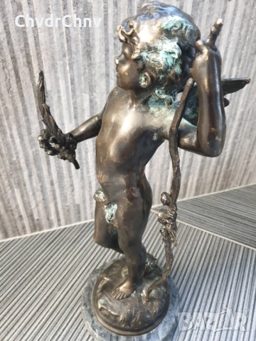 40см-3кг Moreau статуетка/стара френска бронзова скулптура/фигура на ангел-купидон, снимка 6 - Статуетки - 52967586