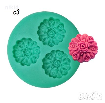 c03 3 цветенца цвете цветя силиконов молд форма украса декор торта фондан шоколад