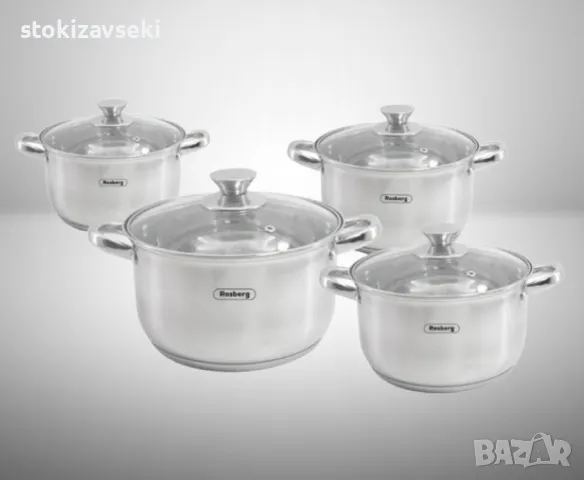 Комплект тенджери Rosberg 16/18/20/24см. - 1.8/2.5/3.4/5.8л., Неръжд. стомана, снимка 1