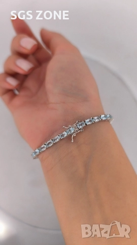 сребърна гривна с естествени топази, овална шлифовка, снимка 7 - Гривни - 52520218