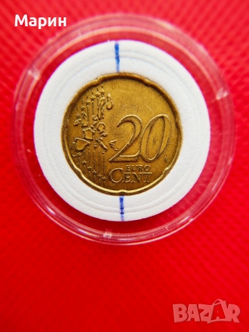 Рядък дефект на монета  20 евроцента, Италия, 2002 г.