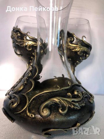 Декантер с 2 чаши по поръчка - ръчна изработка, снимка 8 - Декорация за дома - 34775093