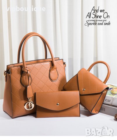 Кафява Кожена Дамска Чанта Сет Комплект, снимка 2 - Чанти - 43064326