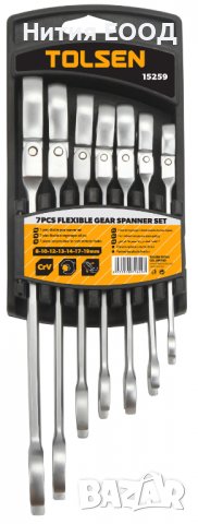 Tolsen Звездогаечни ключове с тресчотка, чупеща глава-комплект 7 бр.