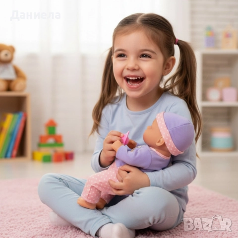 Легнало бебе с биберон и 10 звука – нежна коледна играчка за грижа и обич Babylove, снимка 2 - Кукли - 52812537