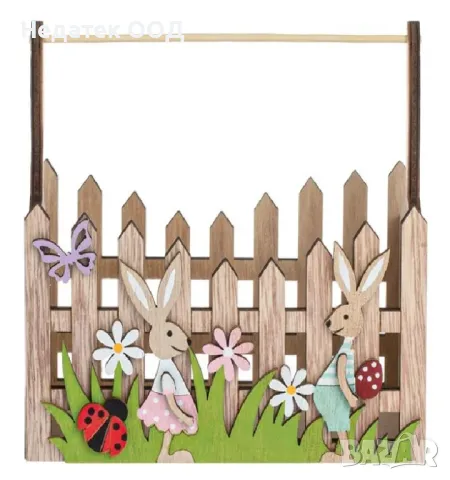 Великденска декоративна дървена кошница, 15x9x15см