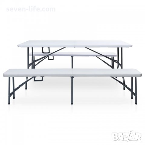 Сгъваема градинска маса с 2 пейки, стомана - безплатна д-ка, снимка 3 - Градински мебели, декорация  - 37843671