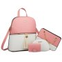 Дамска Розово Бяла Кожена Раница Комплект, снимка 1