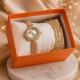 Елегантен дамски комплект – кварцов часовник с гривни в подаръчна кутия, снимка 1