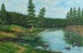 Маслена картина гора и езеро, снимка 1 - Картини - 32784078