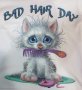 Нова детска тениска с трансферен печат Котенце Bad Hair Day, снимка 3