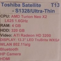 Лаптоп Toshiba Satellite T13- S1328/ Ultra Thin, снимка 10 - Части за лаптопи - 43605153