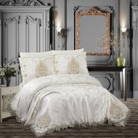 Луксозни покривки за спалня в комплект с долен чаршаф ранфорс , 2 калъфки ранфорс и 2 калъфки сатен, снимка 2 - Покривки за легло - 43006065