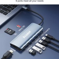 Acodot USB C хъб 9 в 1, HDMI, 3хUSB 3.0, 2хUSB 2.0, PD 100 W захранване, Micro SD / TF четец на карт, снимка 2 - Други - 35077725