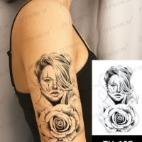Жена с роза  Временни татоси tattoo татуйровка временна татуировка татос татус Tattoo, снимка 2 - Други - 33512576