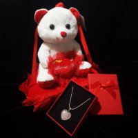 Комплект Колие + Плюшено мече + Кутийка Подарък за жена за Свети Валентин, снимка 1 - Романтични подаръци - 44110287