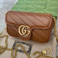 Gucci Кафява коженa Marmont Супер мини чанта Гучи GG лого Made in Italy, снимка 1 - Чанти - 43492214