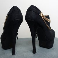 Черни велурени обувки на висок ток и платформа, снимка 6 - Дамски обувки на ток - 38267448