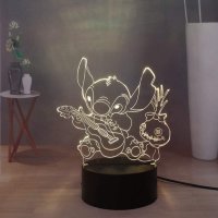 Стич 3D нощна лампа, аниме Stitch, USB,с дистанционно управление,16 цвята, 2 бр. 3Д представки, снимка 6 - Настолни лампи - 40248413