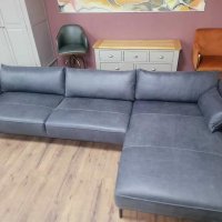 Тъмно сив ъглов кожен диван "Odelle", снимка 5 - Дивани и мека мебел - 43286094