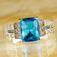 Посребрен пръстен със син камък, фини кралски бижута със цирконий, бижу унисекс моден младежки, снимка 17 - Пръстени - 21871788