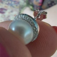 Японски дизайнерски обеци с естествена перла и циркон - проба 925 / Oт "Swan" pearls , снимка 4 - Обеци - 33148077