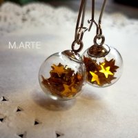 Стъклени обеци със златни звездички Обици Бижута Ръчна Изработка Звездички Стъклени Сфери Обици, снимка 3 - Обеци - 27206437