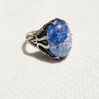 мъжки сребърен пръстен, стар голям сребърен османски пръстен с голям син камък, турски пръстен, снимка 4 - Пръстени - 35483081