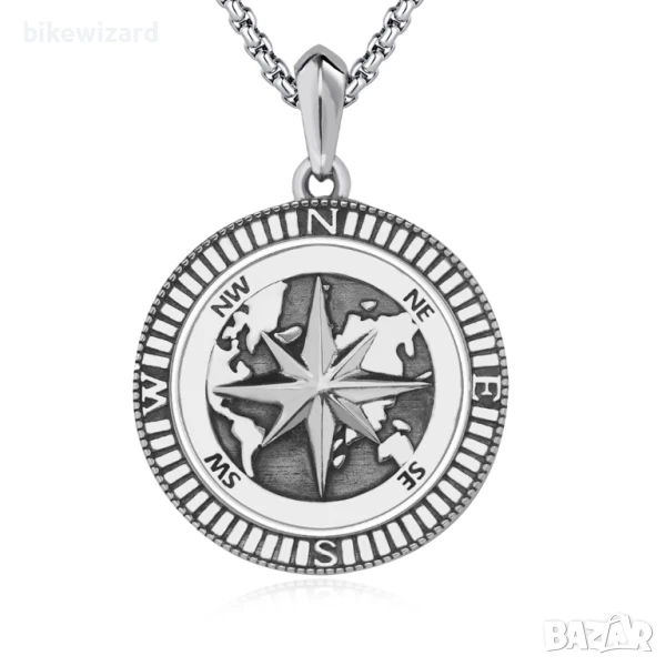 DOTBJ Колие с  карта на света сребърно и верижка от неръждаема стомана НОВО, снимка 1