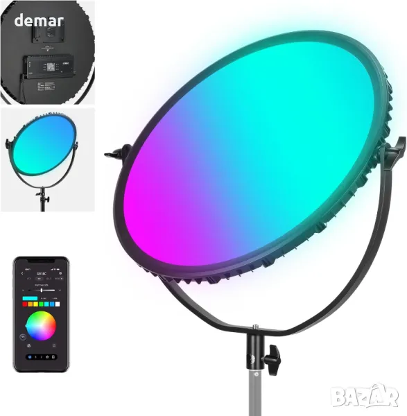 Neewer 18" RGB LED кръгла панелна видео лампа с управление от APP, 65W, снимка 1