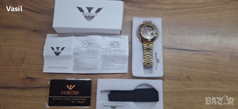 Елегантен мъжки часовник NIBOSI – златен модел с дата и ден от седмицата, снимка 1
