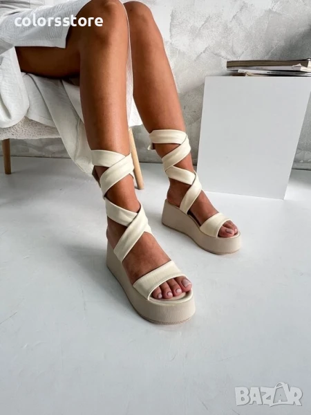 Сандали на платформа - бежова кожа - SML66

, снимка 1