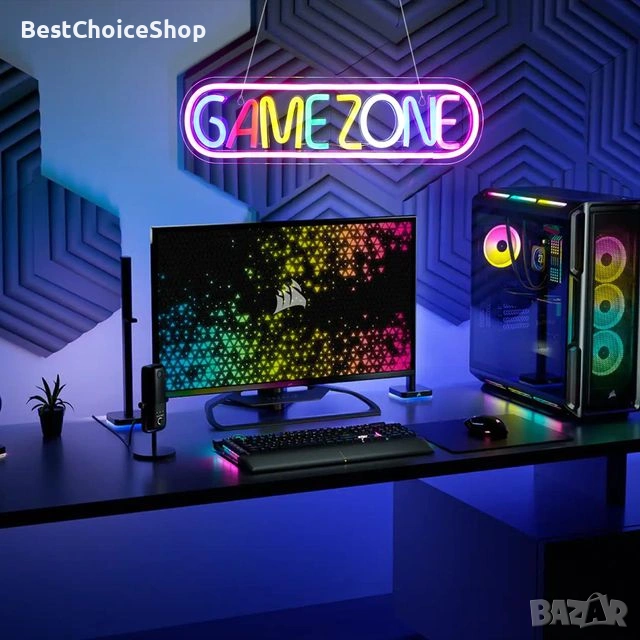 LED неонова табела за геймърска стая GAMING ZONE, снимка 1