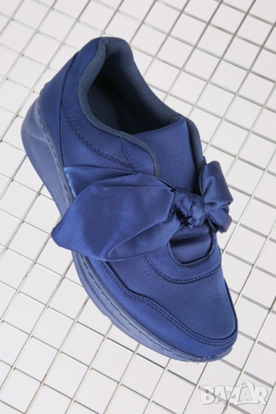 Нови сини сатенени обувки с панделка, снимка 1