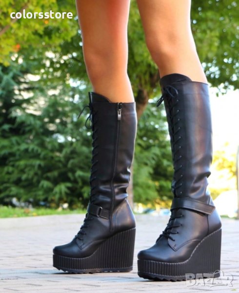 Ботуши на платформа - черна кожа - 1905, снимка 1
