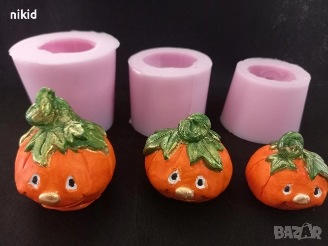3D Тиква с лице силиконов молд форма фондан шоколад гипс свещ сапун декор, снимка 1
