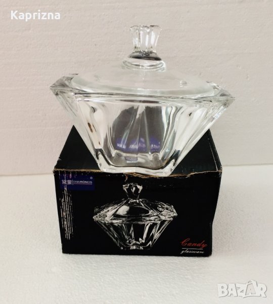 Релефна стъклена бонбониера с капак, снимка 1