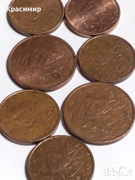 1-2 евро Цент Франция 1999 г., снимка 1